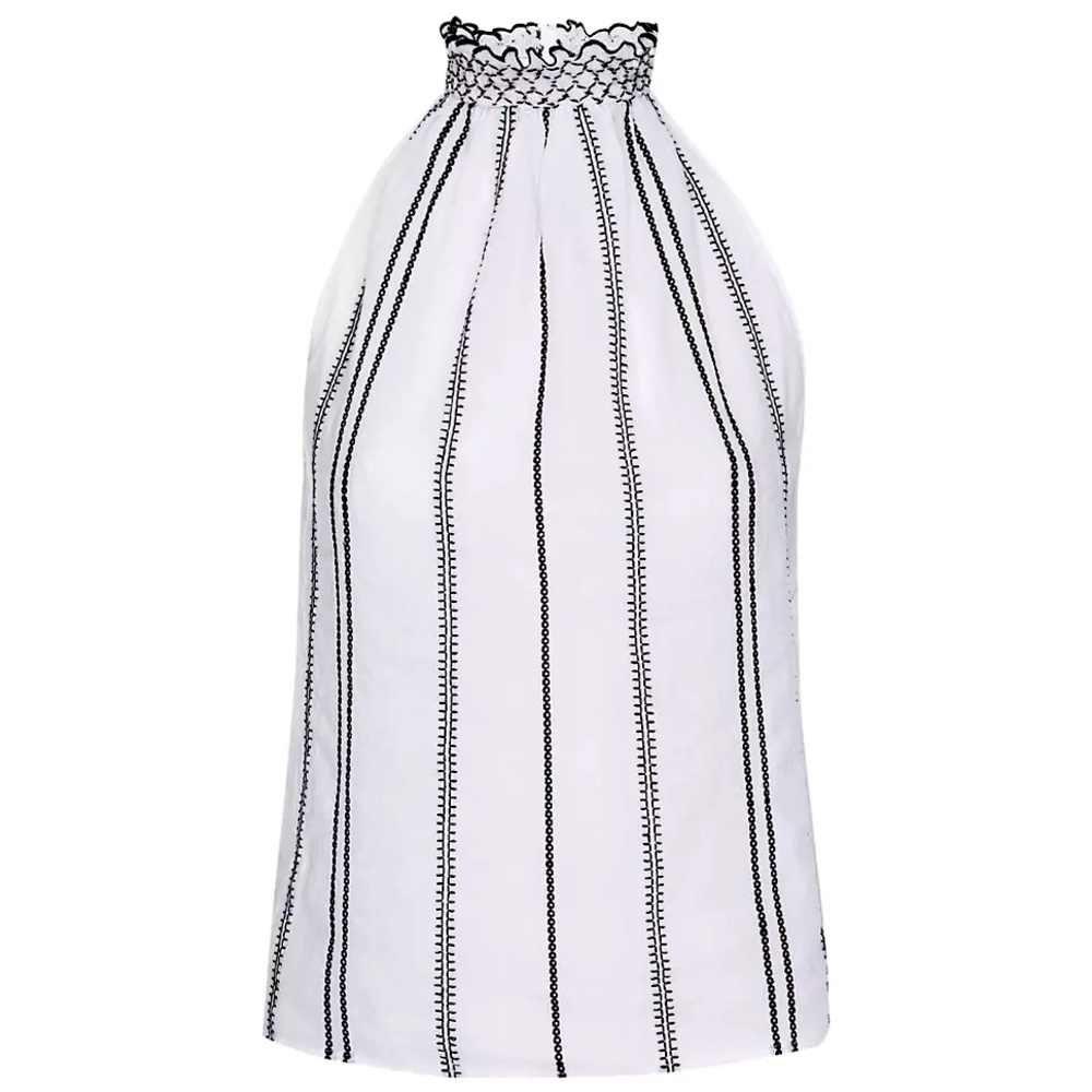 New! Frame white and black embroidered ruffle trim halter top. Size XS